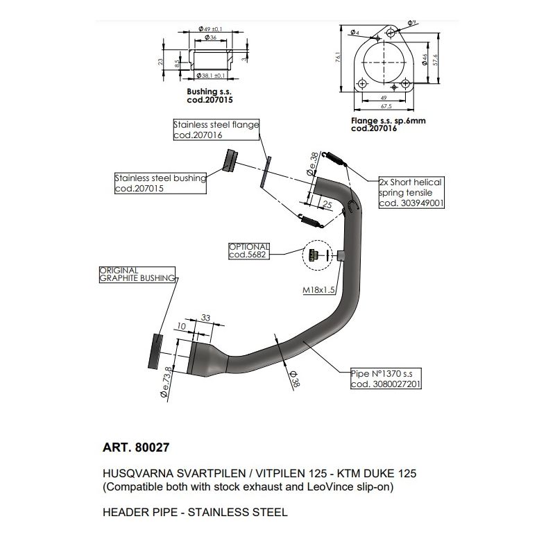 LE80027 Collettori HUSQVARNA Vitpilen 125 125 2021 2023 LEOVINCE