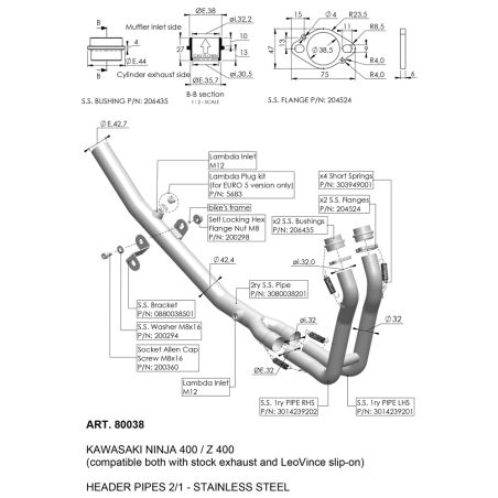 LE80038 Collettori KAWASAKI Ninja 400 400 2022 2023 LEOVINCE