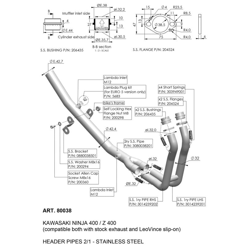 LE80038 Collettori KAWASAKI Ninja 500 / SE 500 2024 2024 LEOVINCE