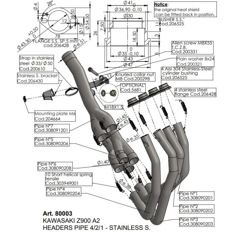 LE80003 Collettori KAWASAKI Z 900 A2 (70 kW) 900 2019 2025 LEOVINCE