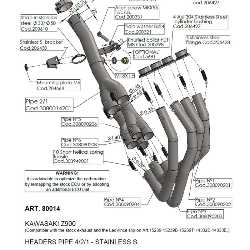 LE80014 Collettori KAWASAKI Z 900 SE (euro 5 - Ohlins) 900 2021 2025 LEOVINCE