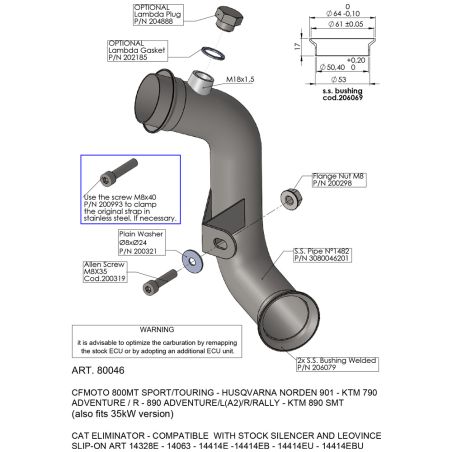 LE80046 Raccordo de-Catalizzatore CF Moto 800 MT Explore 800 2022 2024 LEOVINCE