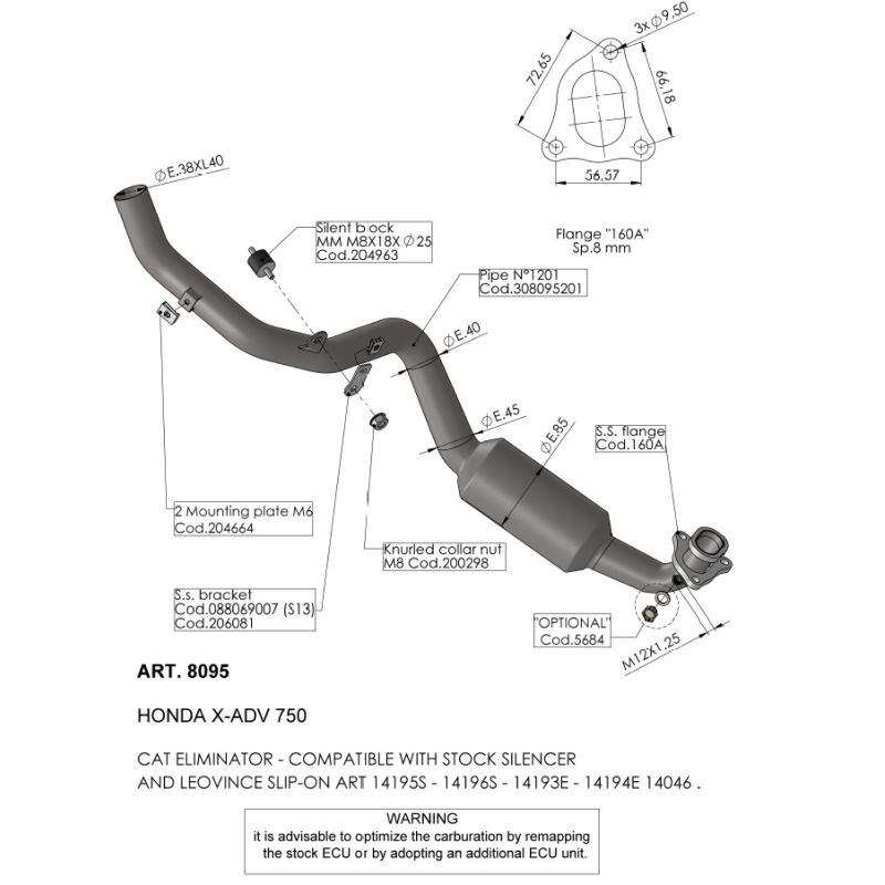 LE8095 Raccordo de-Catalizzatore HONDA X-ADV 750 750 2017 2024 LEOVINCE