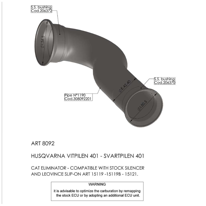 LE8092 Raccordo de-Catalizzatore HUSQVARNA Svartpilen 401 400 2018 2019 LEOVINCE