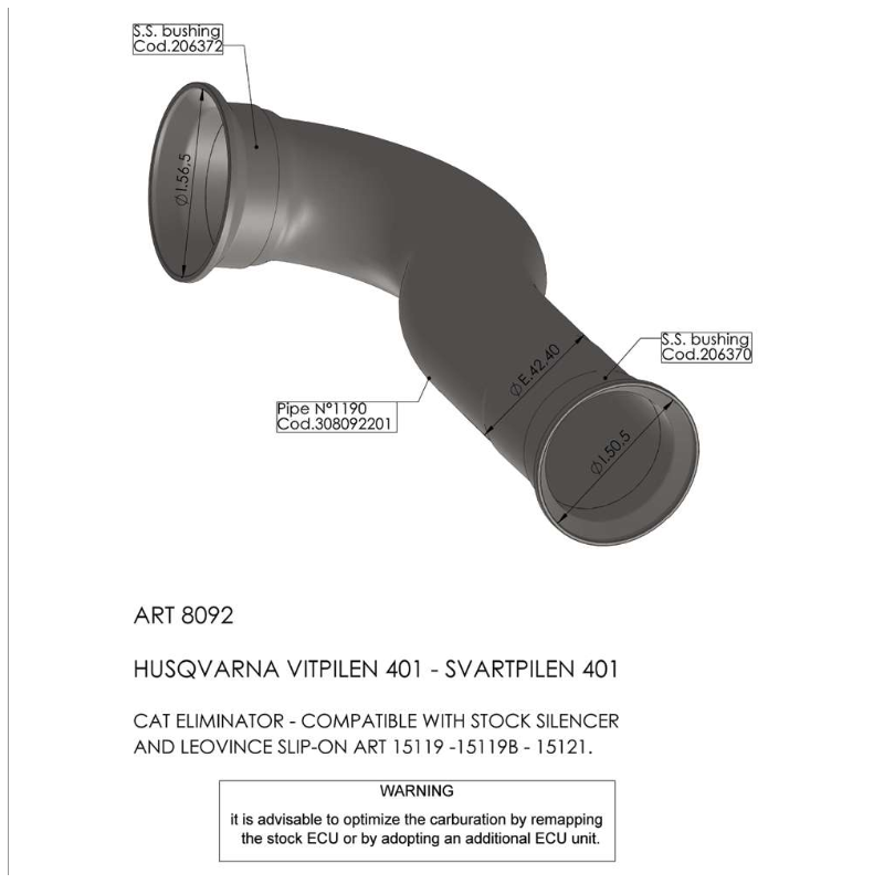LE8092 Raccordo de-Catalizzatore HUSQVARNA Vitpilen 401 400 2018 2019 LEOVINCE