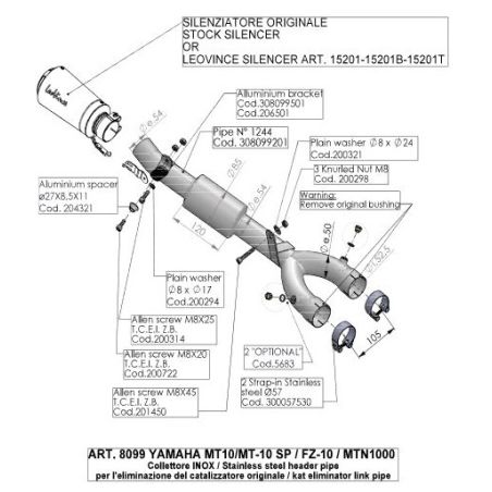 LE8099 Raccordo de-Catalizzatore LV-10 YAMAHA MT-10 1000 2016 2023 LEOVINCE