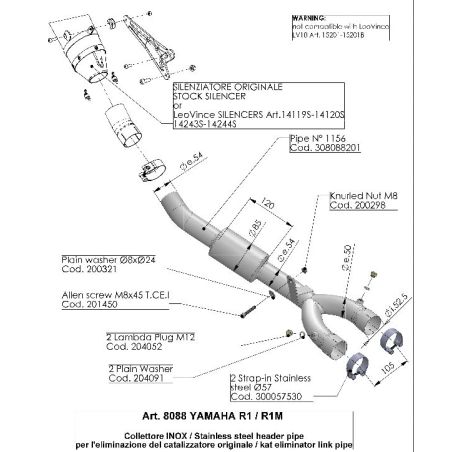 LE8088 Raccordo de-Catalizzatore YAMAHA R1 (2015to ) 1000 2015 2023 LEOVINCE