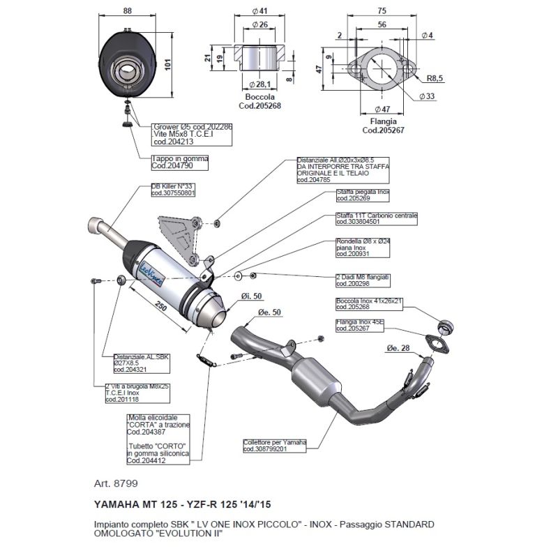 LE8799 Scarico Completo LV One Race - Inox YAMAHA MT-125 125 2014 2016 LEOVINCE