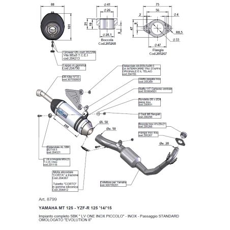 LE8799 Scarico Completo LV One Race - Inox YAMAHA MT-125 125 2014 2016 LEOVINCE