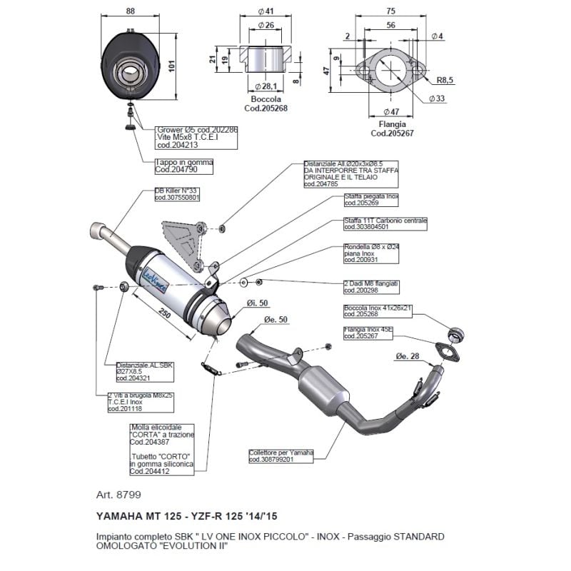 LE8799 Scarico Completo LV One Race - Inox YAMAHA YZF R125 ABS 125 2014 2016 LEOVINCE