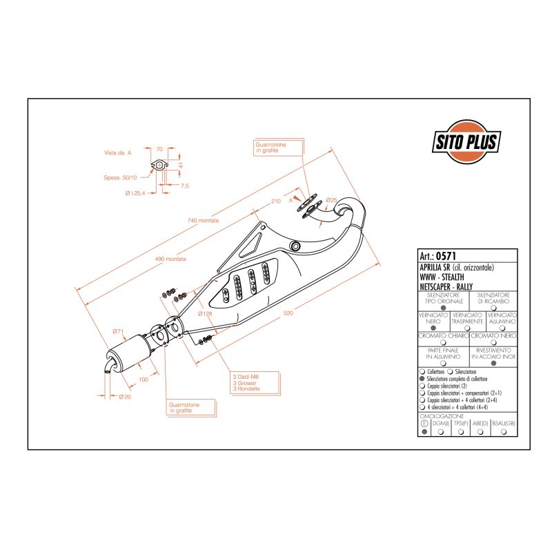 LE0571 SITO PLUS - Silenziatore con collettore APRILIA SR 50 Racing liquid cooled 50 1994 1996 LEOVI