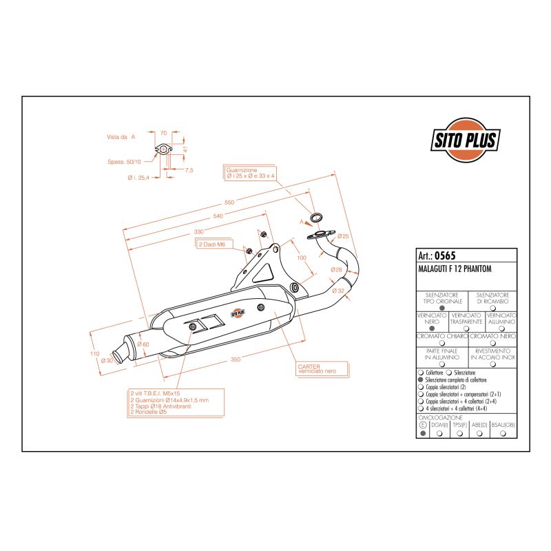 LE0565 SITO PLUS - Silenziatore con collettore MALAGUTI F12 Phantom liquid cooled 50 1994 1998 LEOVI