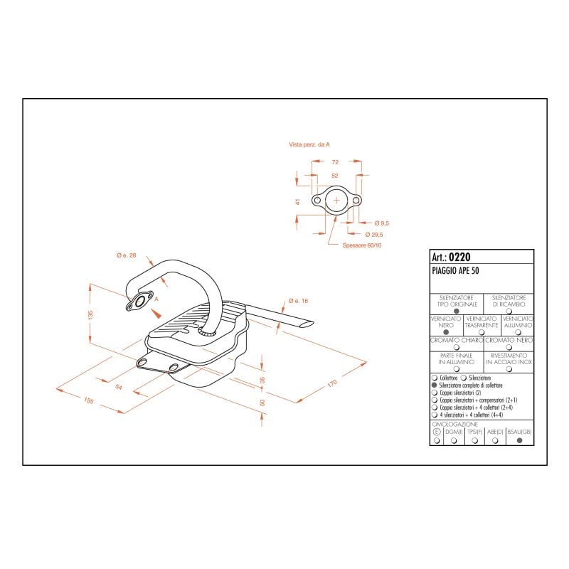 LE0220 SITO -Silenziatore con collettore PIAGGIO Ape 50 FL3 50 1995 1999 LEOVINCE