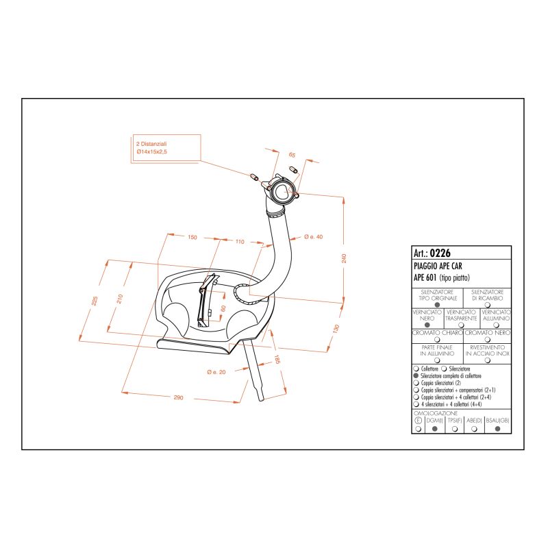 LE0226 SITO -Silenziatore con collettore PIAGGIO ApeCar 175 P2 - P400 - P501 175 1979 1993 LEOVINCE