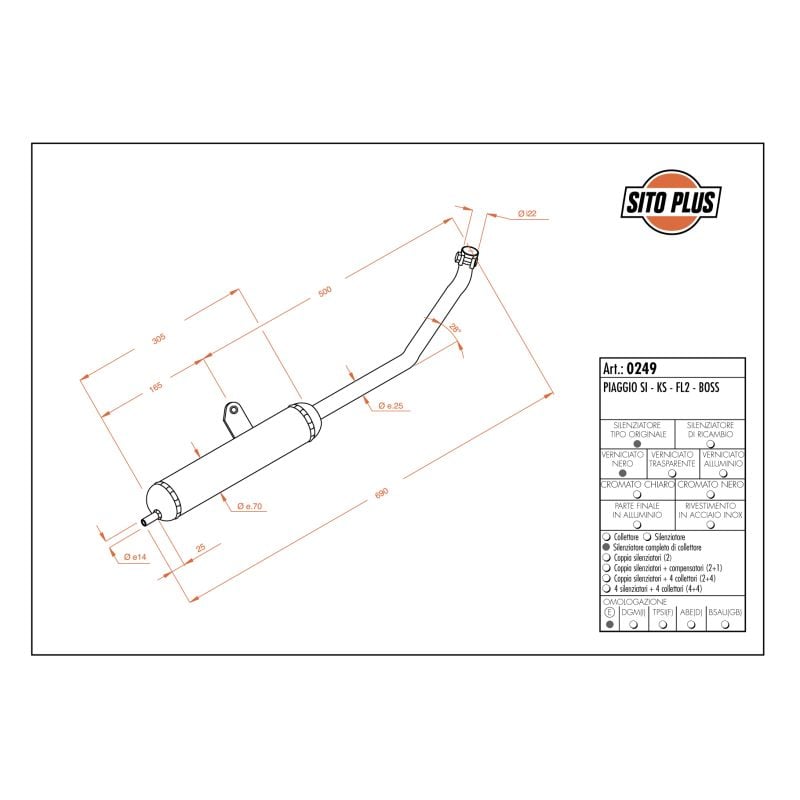 LE0249 SITO PLUS - Silenziatore con collettore PIAGGIO Boss 50 ruote lega 50 1987 0 LEOVINCE