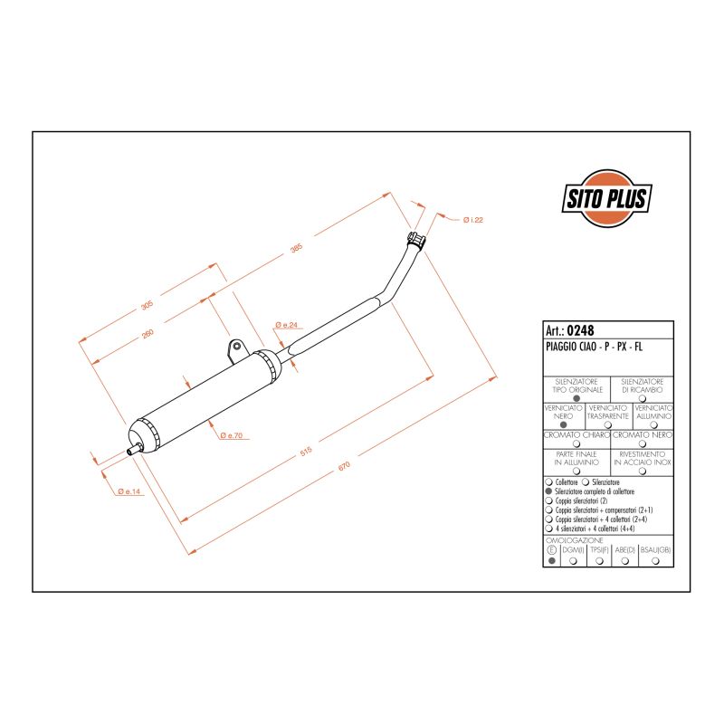 LE0248 SITO PLUS - Silenziatore con collettore PIAGGIO Ciao SC - PX 50 1973 1982 LEOVINCE