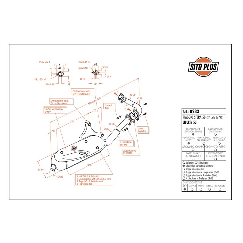 LE0233 SITO PLUS - Silenziatore con collettore PIAGGIO Sfera 50 50 1994 1999 LEOVINCE