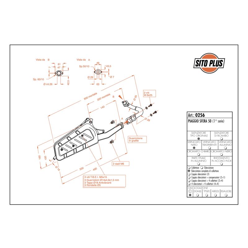 LE0256 SITO PLUS - Silenziatore con collettore PIAGGIO Sfera 50 50 1991 1993 LEOVINCE