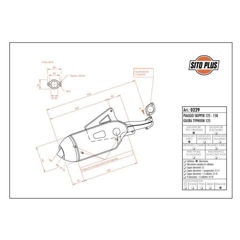 LE0229 SITO PLUS - Silenziatore con collettore PIAGGIO Skipper 150 2t 150 1994 1998 LEOVINCE