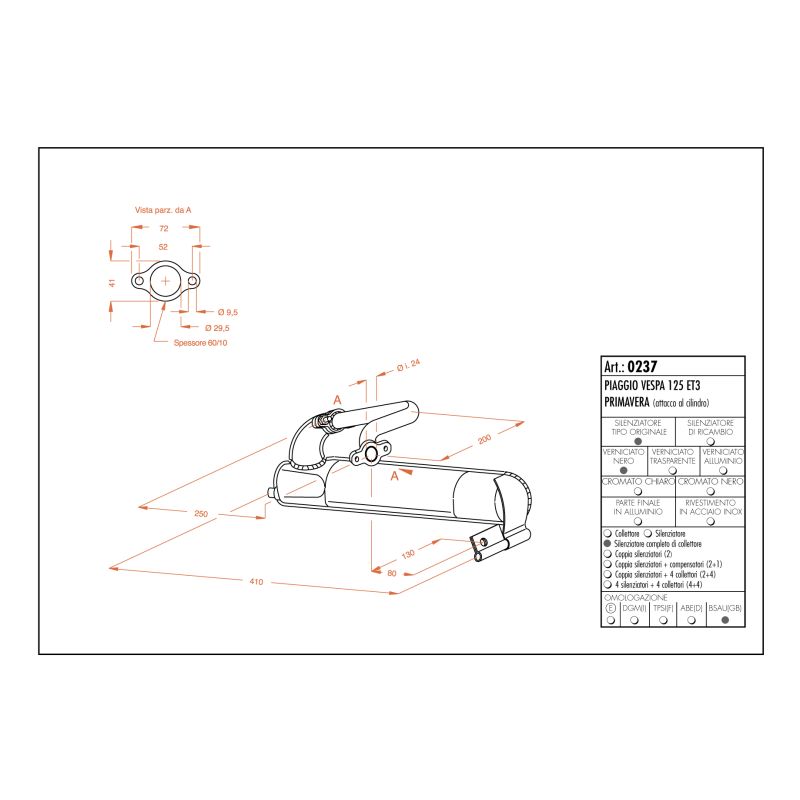 LE0237 SITO -Silenziatore con collettore PIAGGIO Vespa 125 ET3 125 1976 1982 LEOVINCE