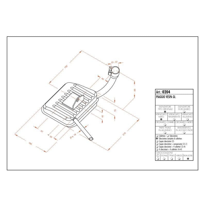 LE0204 SITO -Silenziatore con collettore PIAGGIO Vespa 125 GL 125 1957 1964 LEOVINCE
