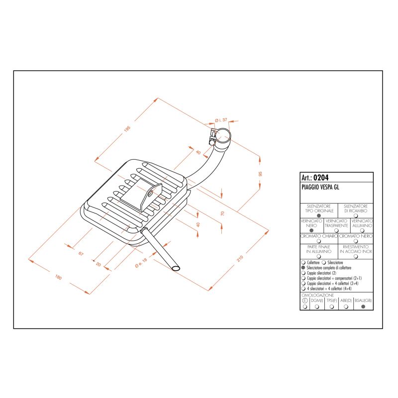 LE0204 SITO -Silenziatore con collettore PIAGGIO Vespa 125 GL 125 1957 1964 LEOVINCE