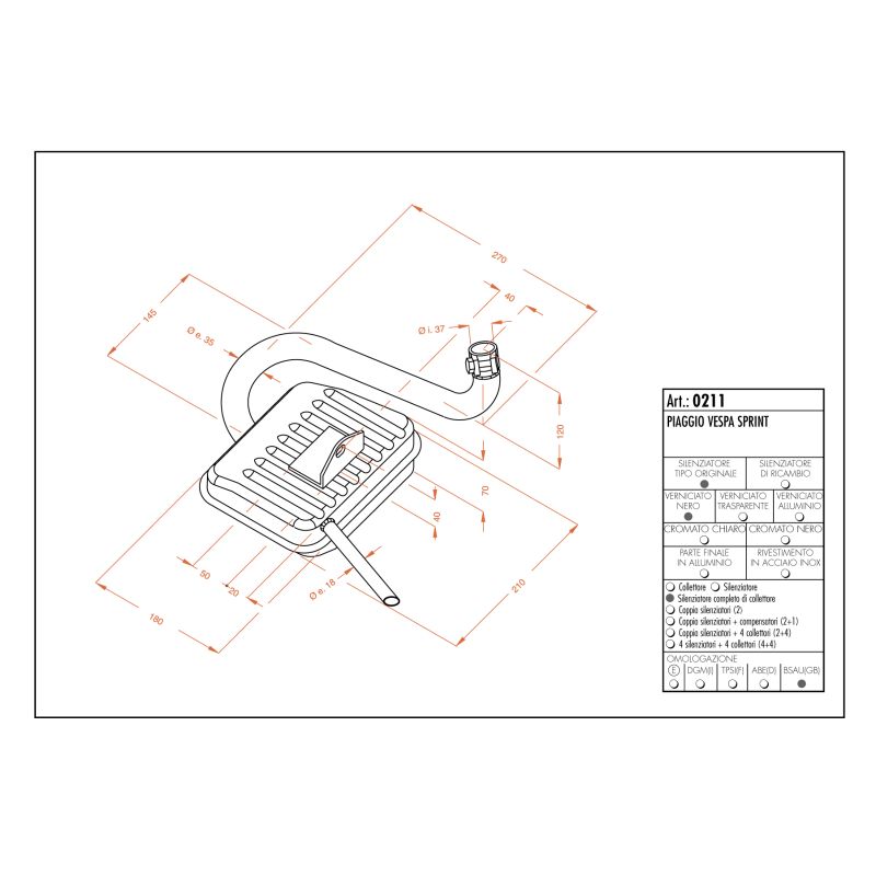 LE0211 SITO -Silenziatore con collettore PIAGGIO Vespa 125 Sprint 125 1965 1970 LEOVINCE