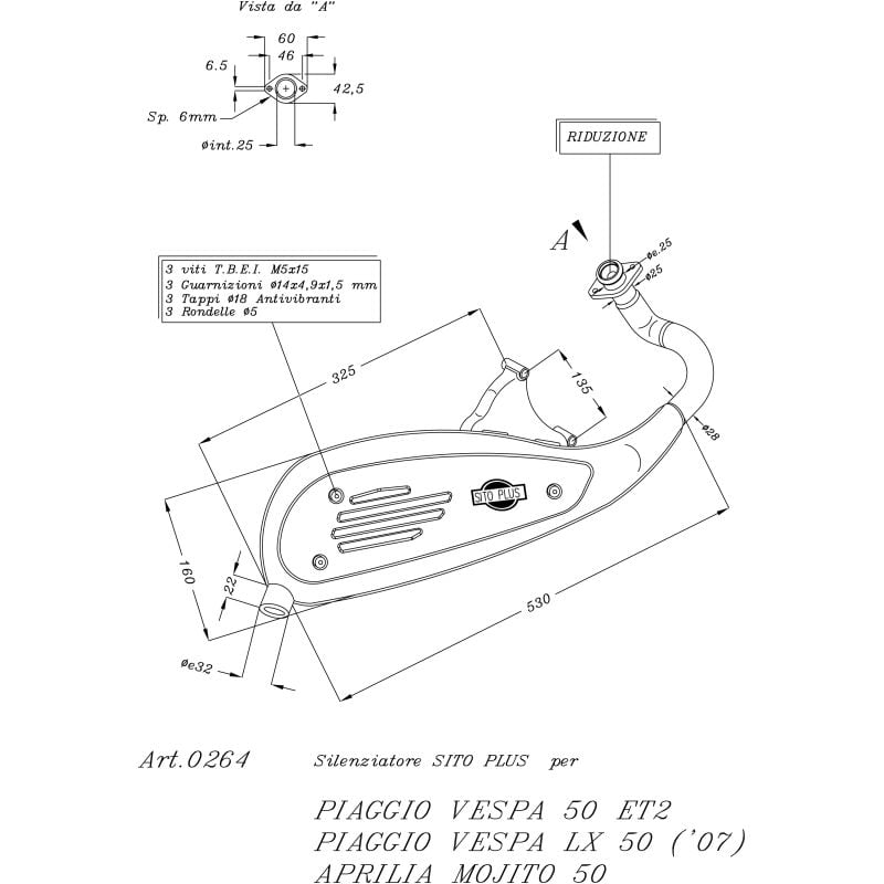 LE0264 SITO PLUS - Silenziatore con collettore PIAGGIO Vespa 50 S 50 2007 2012 LEOVINCE
