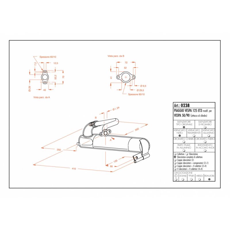 LE0238 SITO -Silenziatore con collettore PIAGGIO Vespa 90 90 1963 1966 LEOVINCE
