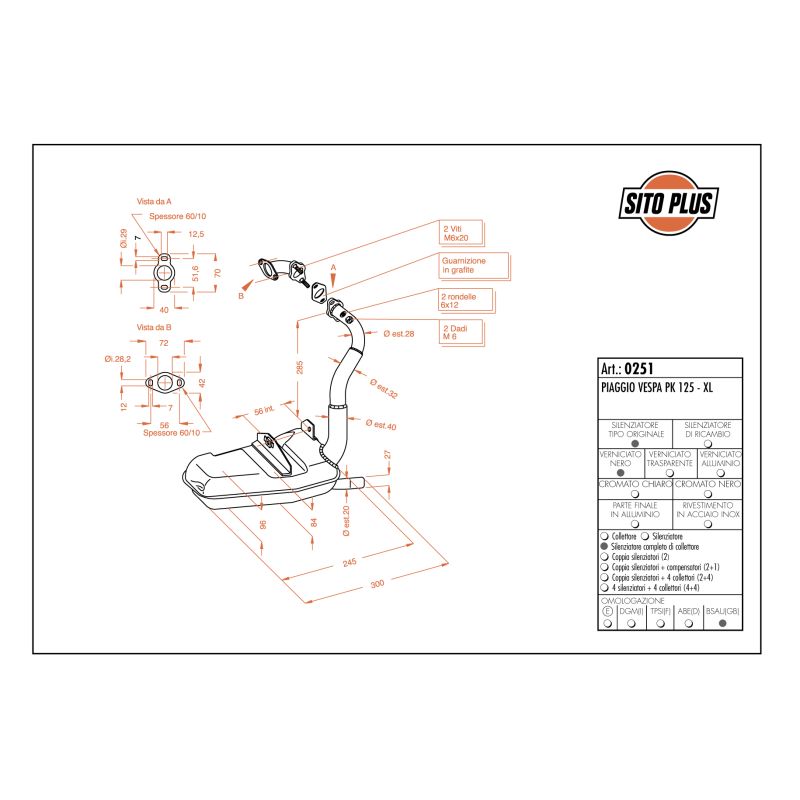 LE0251 SITO PLUS - Silenziatore con collettore PIAGGIO Vespa PK 125 125 1982 1985 LEOVINCE