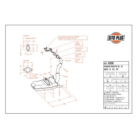 LE0250 SITO PLUS - Silenziatore con collettore PIAGGIO Vespa PK 50 S automatica 50 1982 1990 LEOVINC