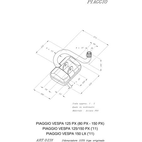 LE0231 SITO -Silenziatore con collettore PIAGGIO Vespa PX 125 125 1980 2013 LEOVINCE