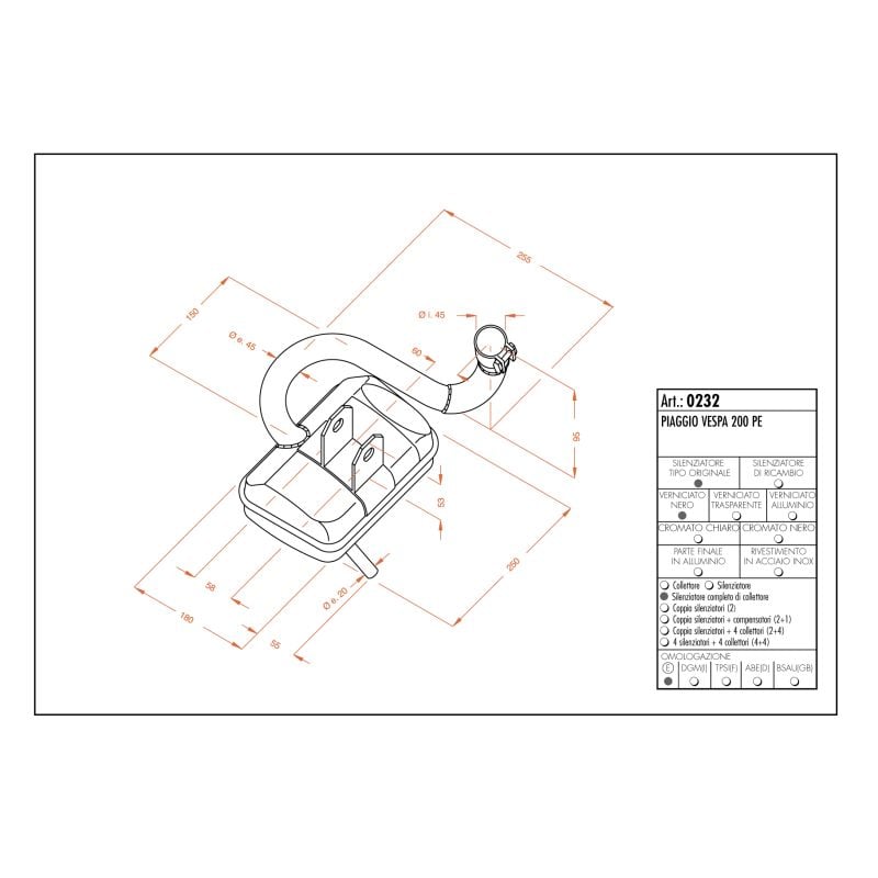 LE0232 SITO -Silenziatore con collettore PIAGGIO Vespa PX 200 E 200 1980 1998 LEOVINCE
