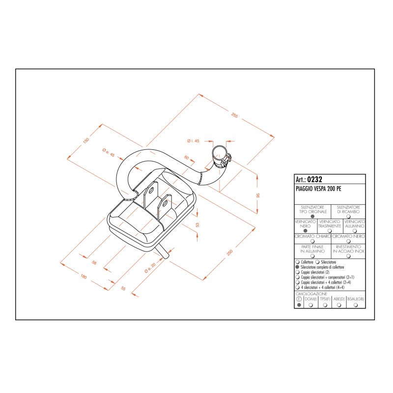 LE0232 SITO -Silenziatore con collettore PIAGGIO Vespa PX 200 E DT 200 1998 2001 LEOVINCE