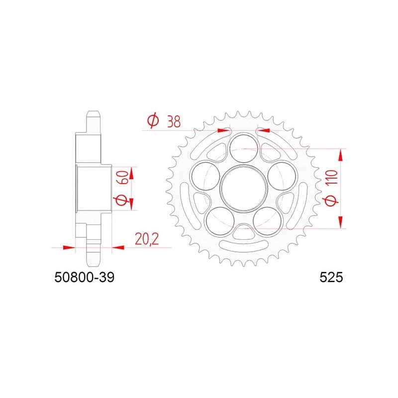 50800:39 CORONA AFAM S AC P525-D39 Ducati 848 EVO 2010+ AFAM