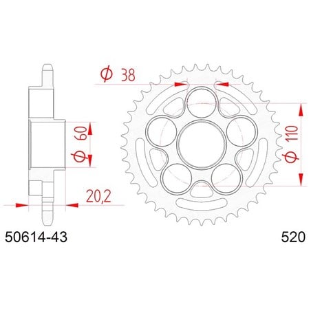 50614:43 CORONA AFAM IN ACCIAIO P520 - Z43 (DIS.50614) Ducati Hypermotard 950 RVE 2021+ AFAM