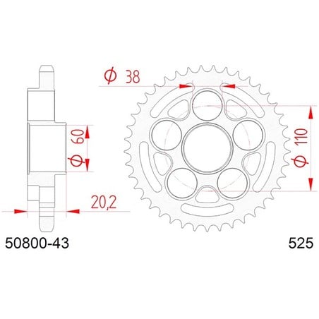50800:43 CORONA AFAM S AC P525-D43 Ducati Monster S4RS 2006+ AFAM
