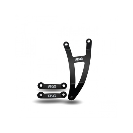 EH0123BKA R&G Staffa supporto scarico + piastra fori pedane posteriori, nera, Yamaha MT-25/ YZF-R25/