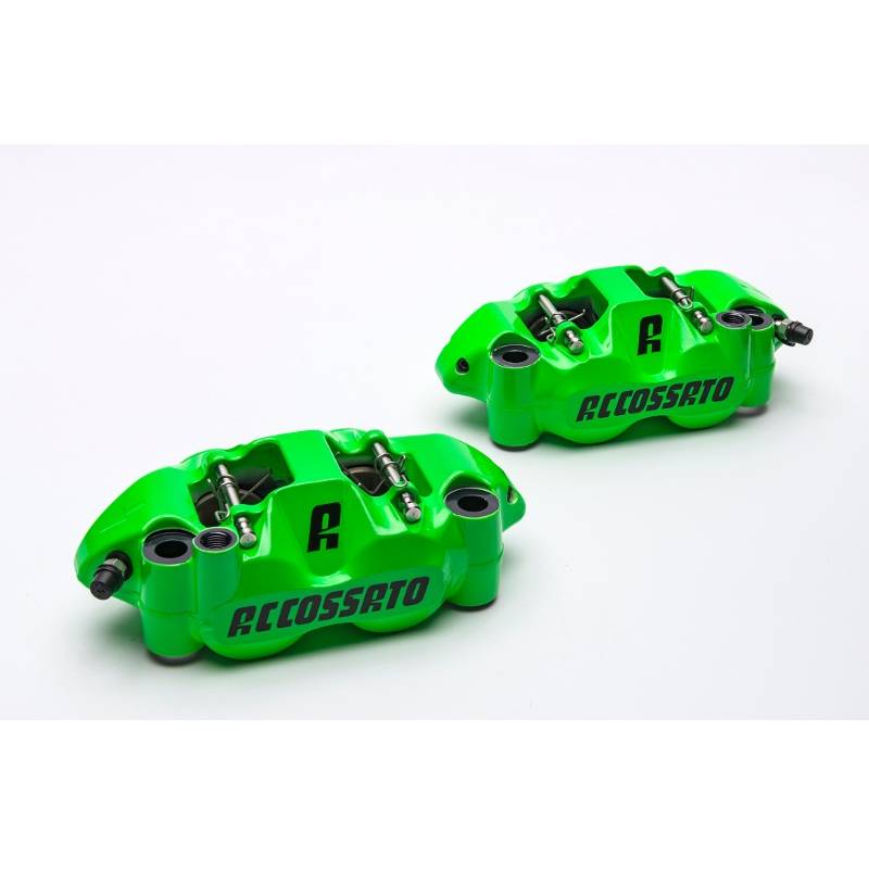 Coppia di pinze radiali Accossato Interasse 108 Pistoni in Alluminio VERDE RACING Pastiglie ZXC incluse
