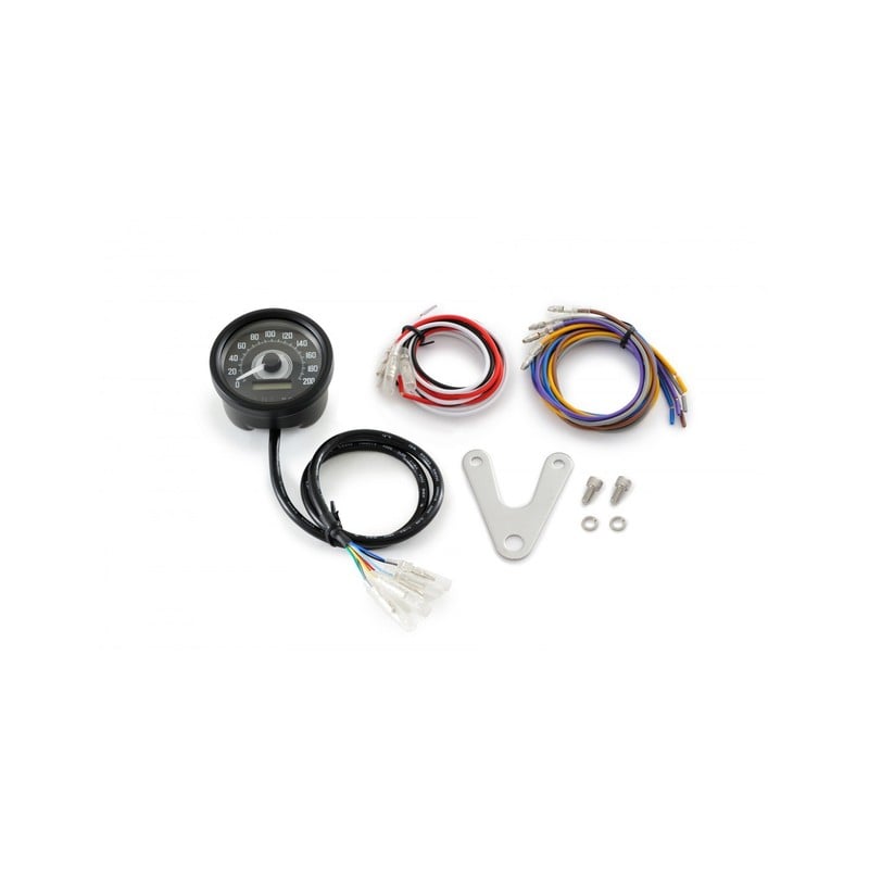 88642 DAYTONA Tachimetro analogico elettronico VELONA diam.60 200KMH, con spie e staffa, E-MARKED