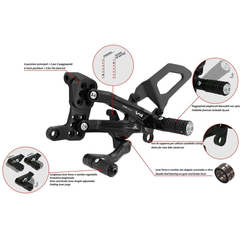 Pedane regolabili Carbon Ducati Streetfighter V4 S 2020+ CNC Racing