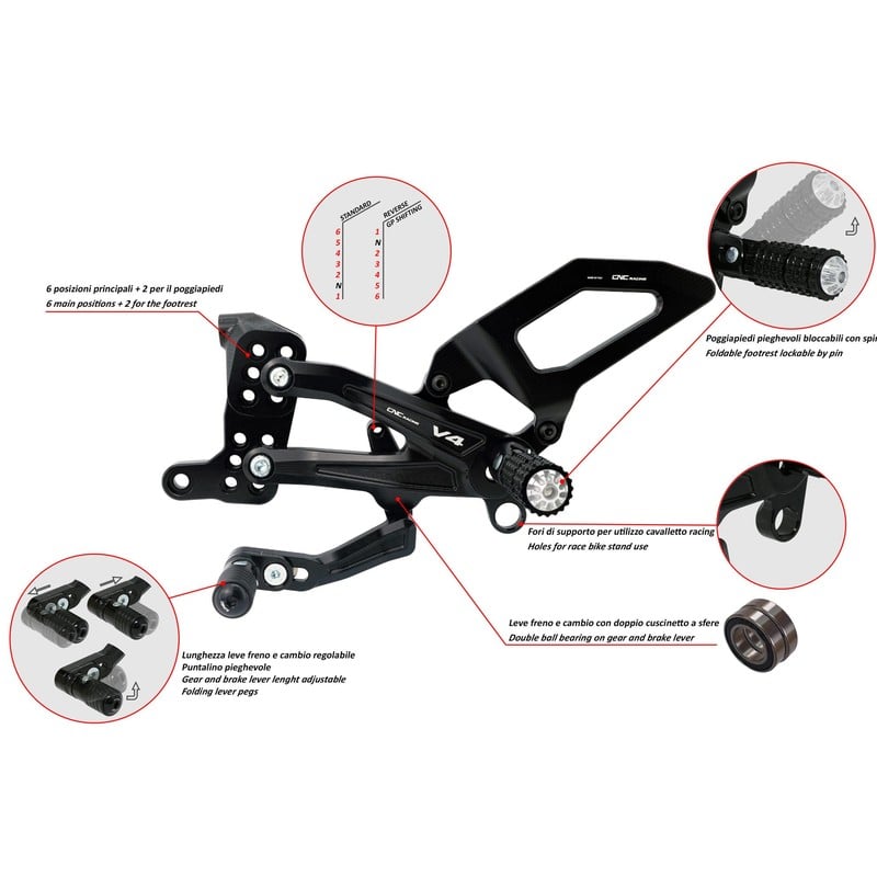 PE409 Adjustable rearsets Ducati Streetfighter V4 S 2020+ CNC Racing