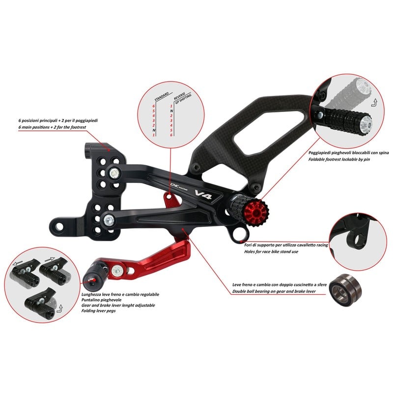 PE408 Adjustable rear sets RPS Carbon Ducati Superbike Panigale V4 R 2019+ CNC Racing