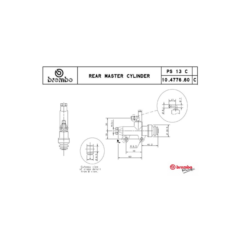 10477660 Brembo Racing Rear Brake Master Cylinder 13 Straight Outlet