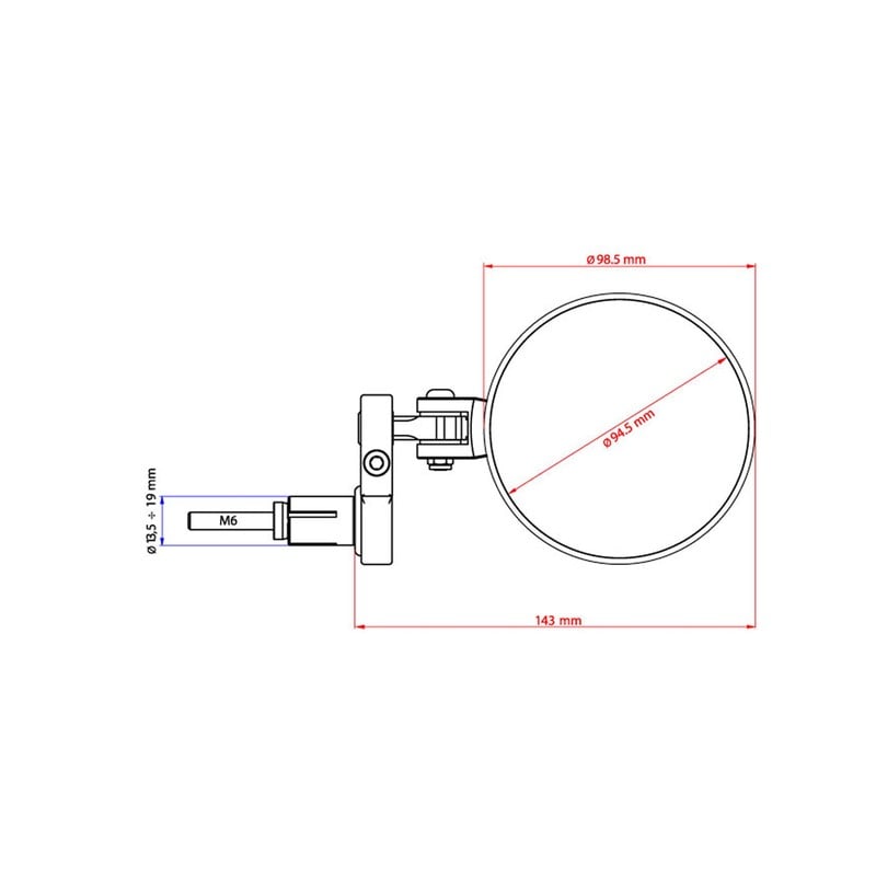 Specchio bar end Rocket sinistro Ø 94.5mm Ducati CNC Racing MR704