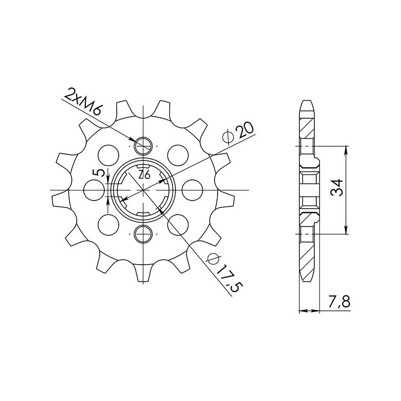 PIGNONE S+2 AC P520-D14 SGR - SPROCKETS  KYMCO MXU 50 04/07