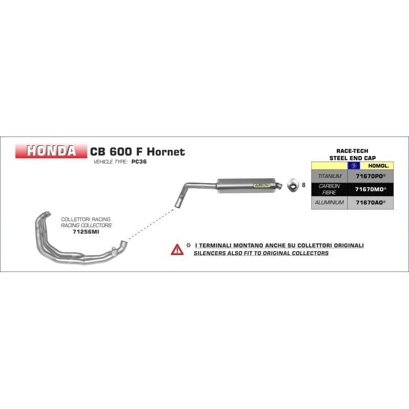 71256MI Collettori racing Honda CB 600 F Hornet 2005-2006 600 cc 8019799024960 ARROW