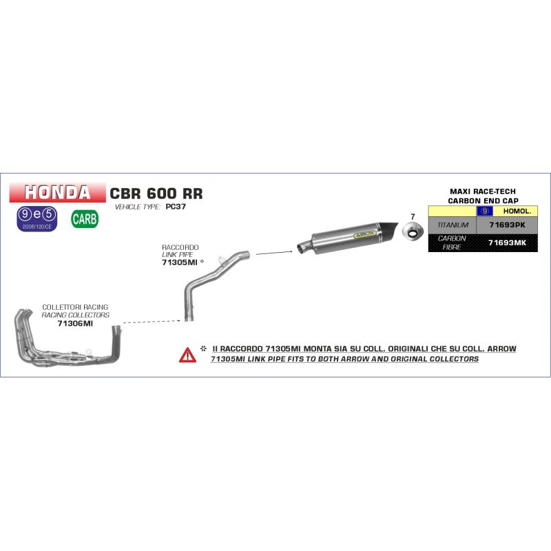 11015ME Convertitore sonda lambda Honda CBR 600 RR 2005-2006 600 cc 8019799027497 ARROW