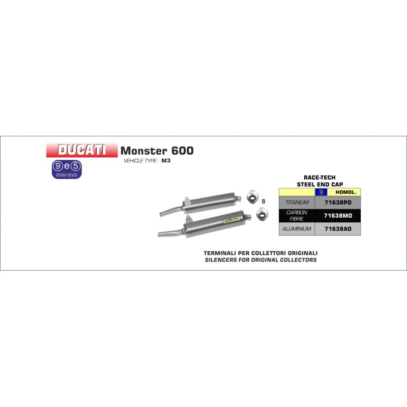 Terminali Round-Sil Carby omologati versione alta (Dx+Sx) Ducati MONSTER 600 1994-2000 600 cc