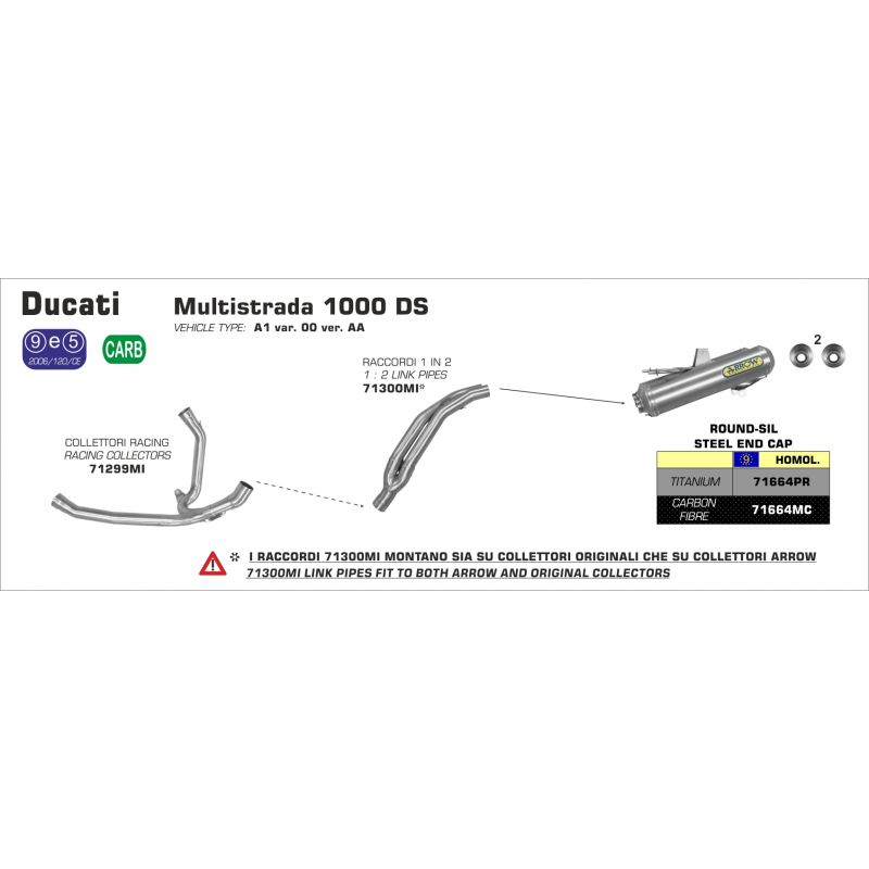 Terminali Round-Sil titanio omologati (Dx+ Sx) Ducati Multistrada 1000 DS 2004-2006 1000 cc